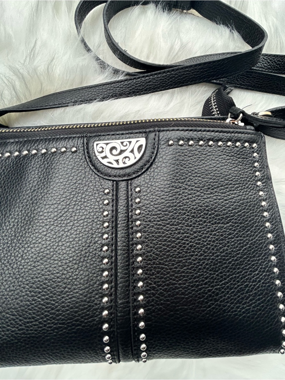 Black Pretty Tough Studded Crossbody Bag with Silver Accent - Picture 9 of 13
